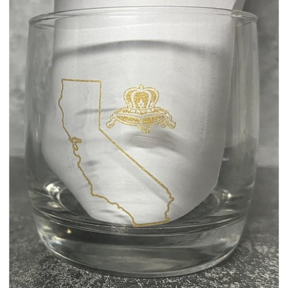 Crown Royal CALIFORNIA Crown & Pillow Gold Etch Logo Rocks Glasses Set of 2 - Picture 4 of 6